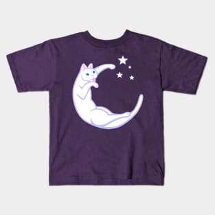 Playful Lunar Cat Moon and Stars Kids T-Shirt